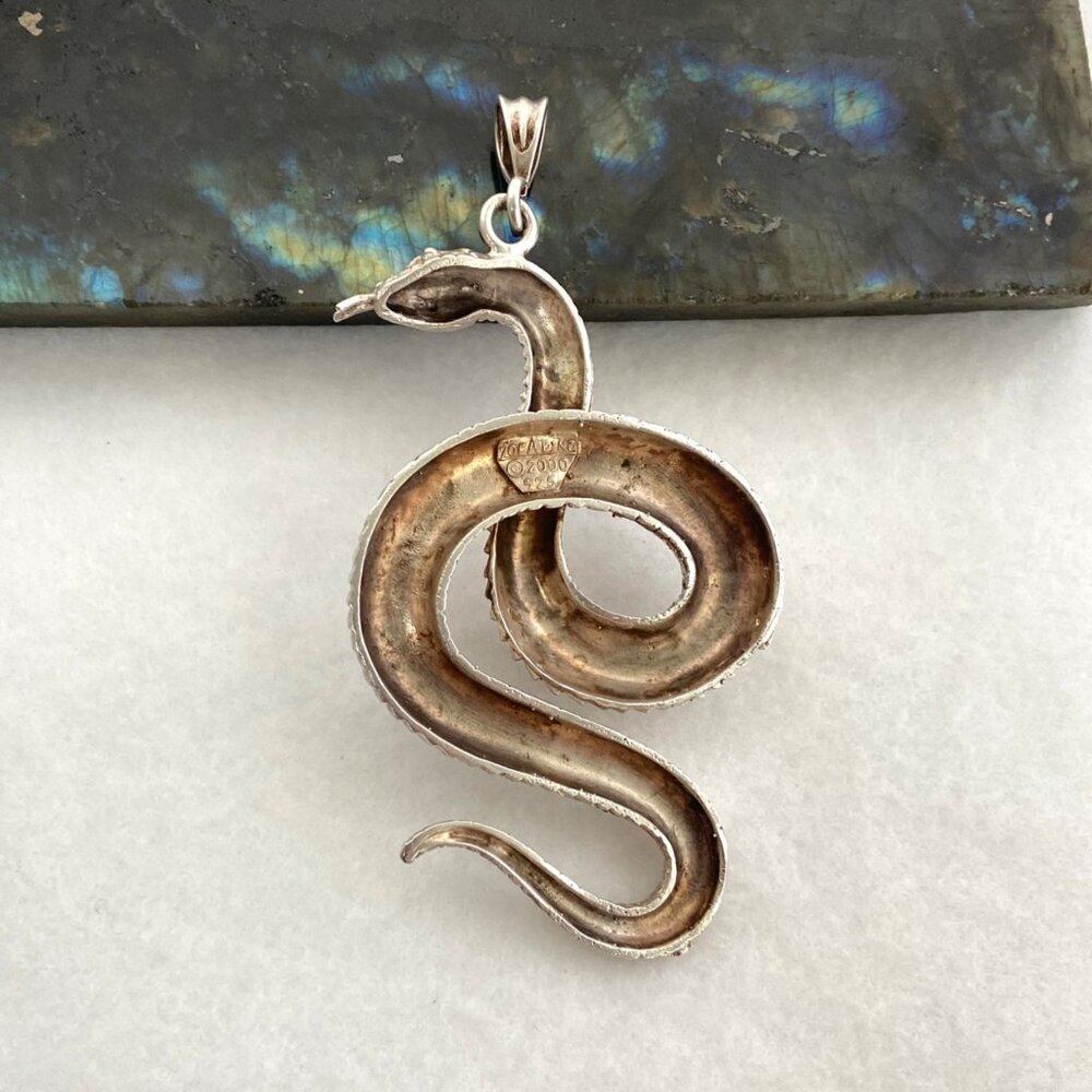 VTG Sterling Silver “1 Of A Kind” Large Diamond Cut Snake Serpent Pendant 29g - Picture 8 of 16